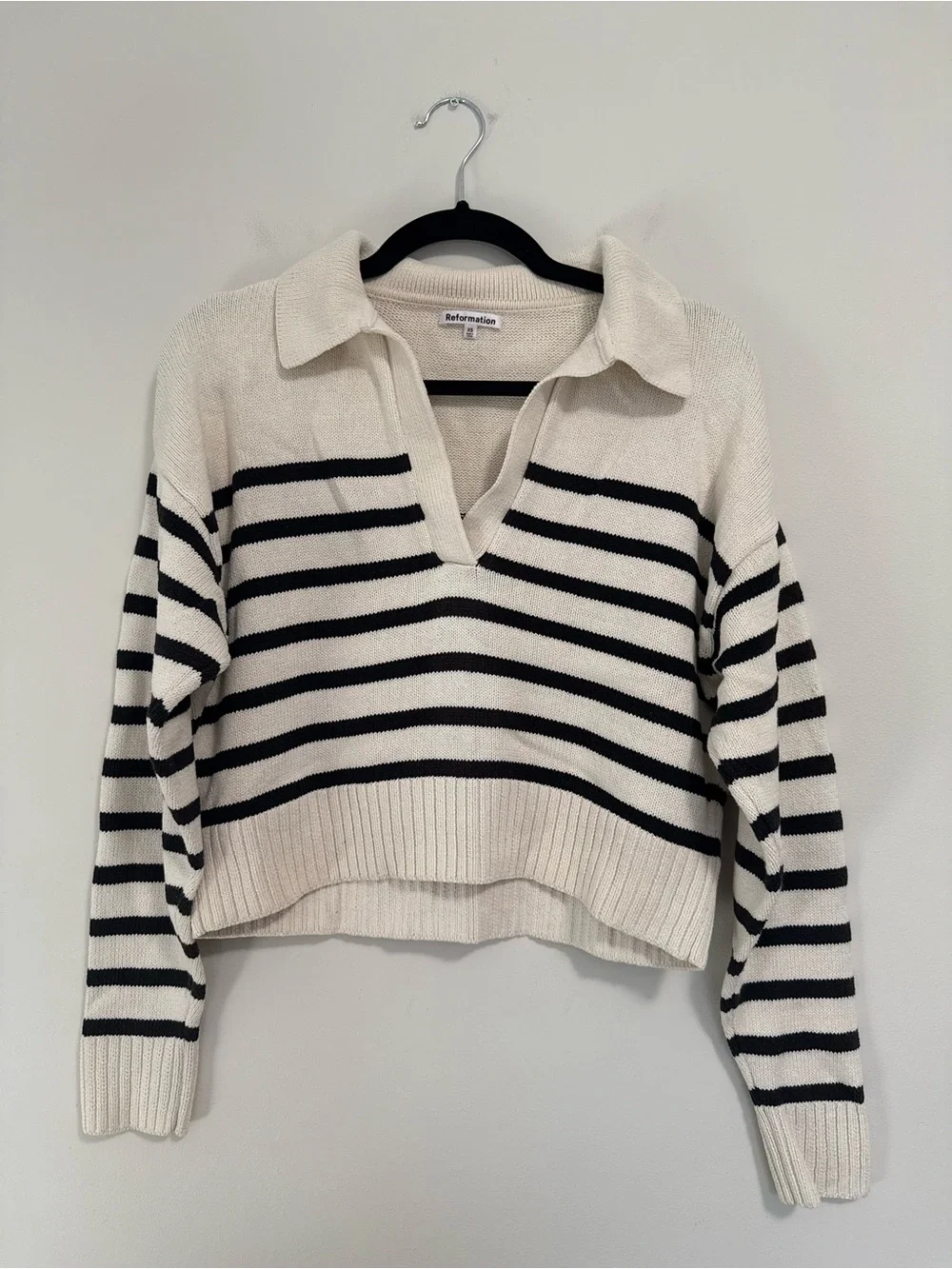 Reformation Francesco Cotton Polo Sweater Striped XS
